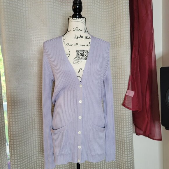 Vintage Ralph Lauren Blue Label 100% Silk Cardigan Sweater - Size Medium - Picture 2 of 10